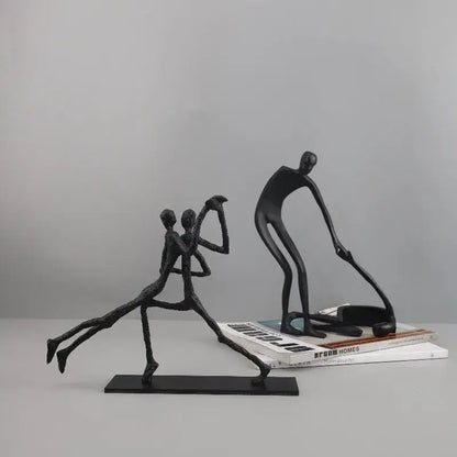 Abstract black geometric couple cast iron sculpture living room decor