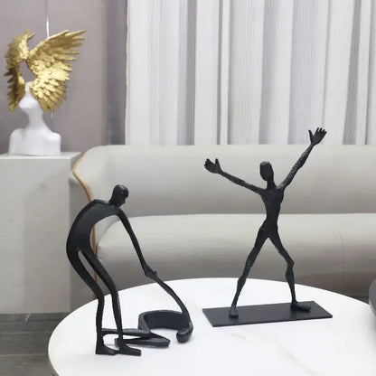 Abstract black geometric couple cast iron sculpture living room decor