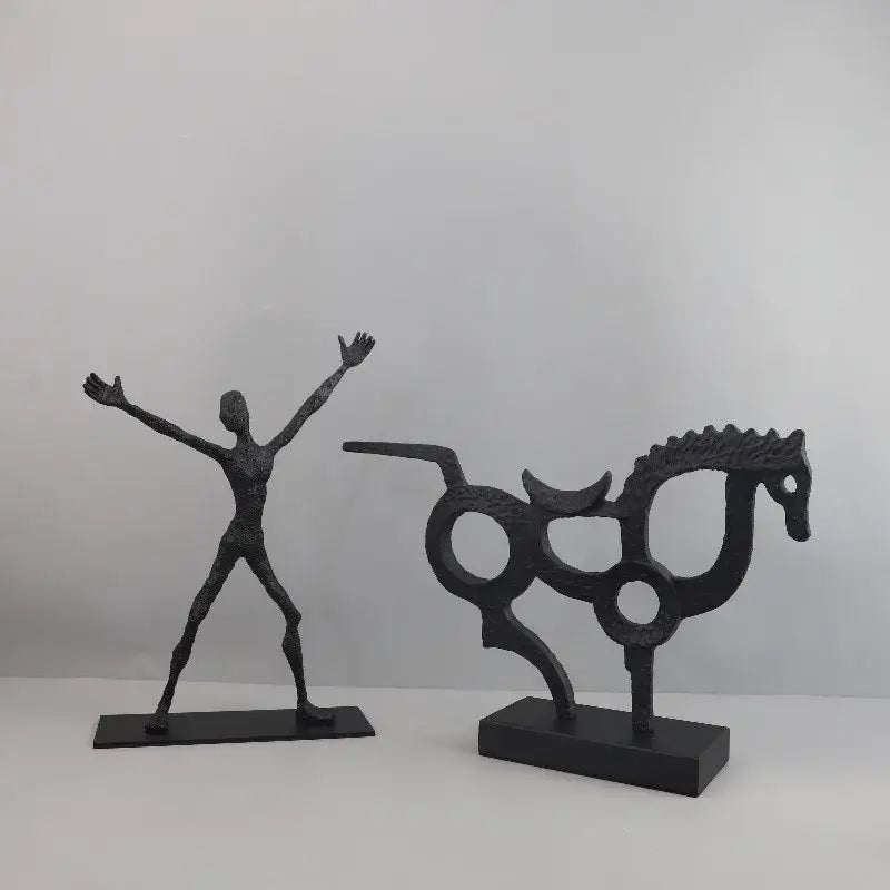 Abstract black geometric couple cast iron sculpture living room decor