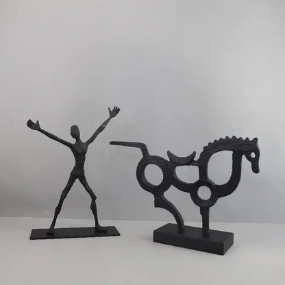 Abstract black geometric couple cast iron sculpture living room decor