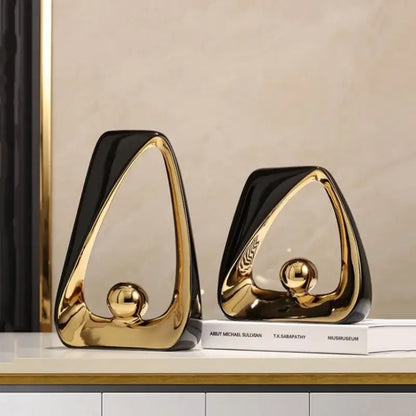 Abstract black & gold geometric triangles sculpture living room decor