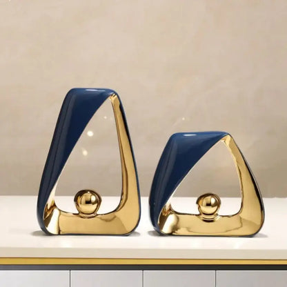 Abstract black & gold geometric triangles sculpture living room decor