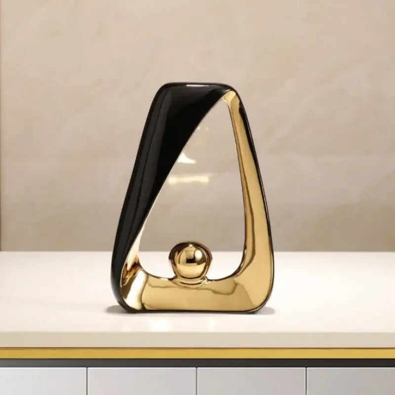 Abstract black & gold geometric triangles sculpture living room decor