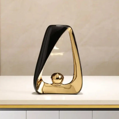 Abstract black & gold geometric triangles sculpture living room decor