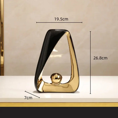 Abstract black & gold geometric triangles sculpture living room decor