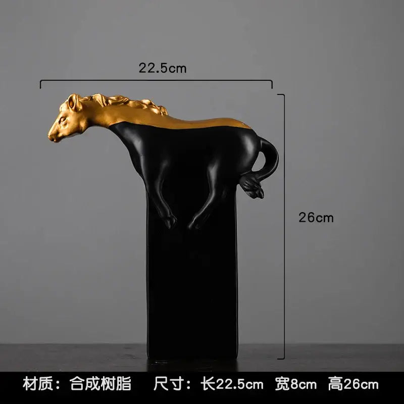 Abstract black & gold horse sculpture – living room figurine