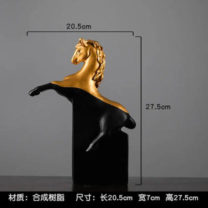 Abstract black & gold horse sculpture – living room figurine