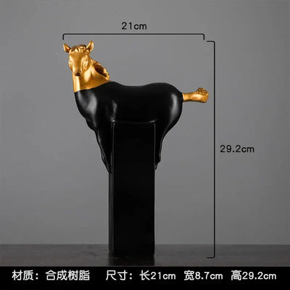 Abstract black & gold horse sculpture – living room figurine