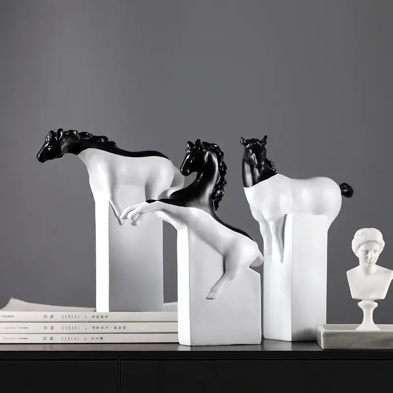Abstract black & gold horse sculpture – living room figurine