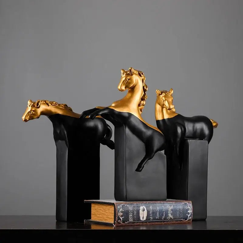 Abstract black & gold horse sculpture – living room figurine