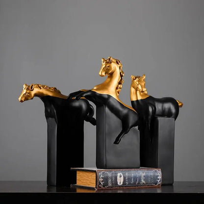 Abstract black & gold horse sculpture – living room figurine