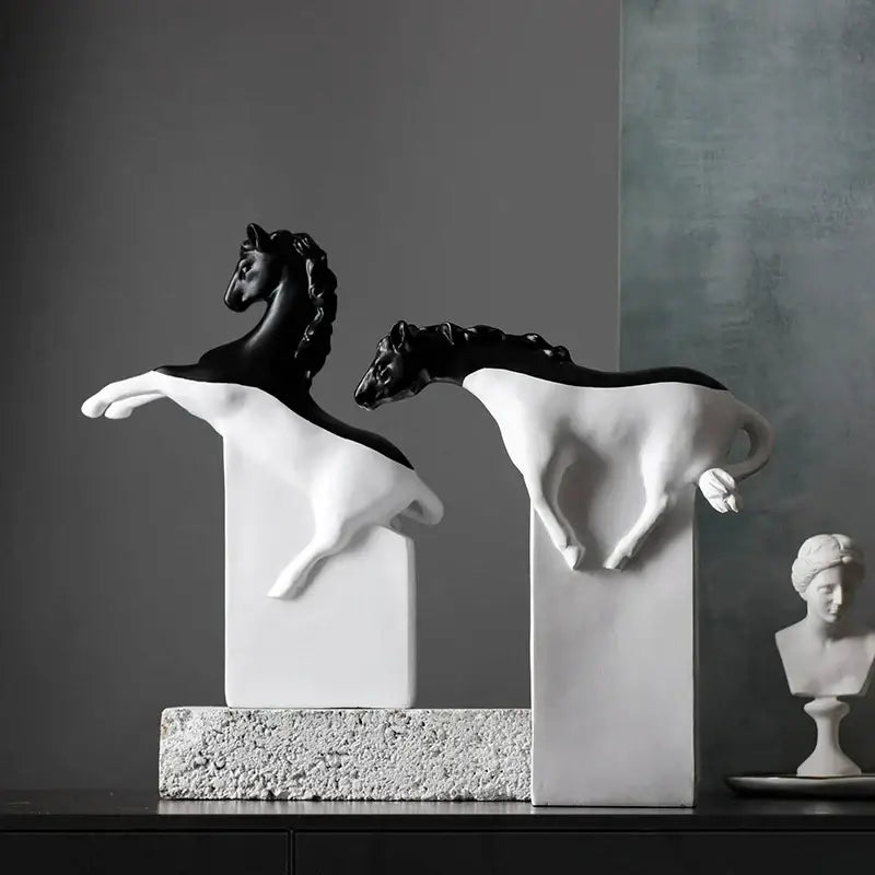 Abstract black & gold horse sculpture – living room figurine