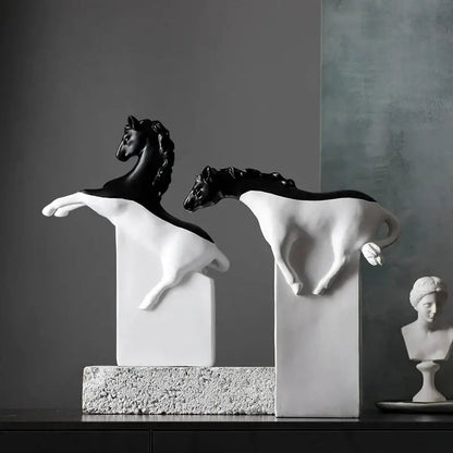 Abstract black & gold horse sculpture – living room figurine