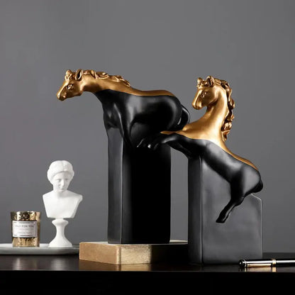Abstract black & gold horse sculpture – living room figurine