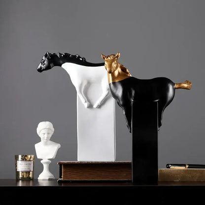 Abstract black & gold horse sculpture – living room figurine