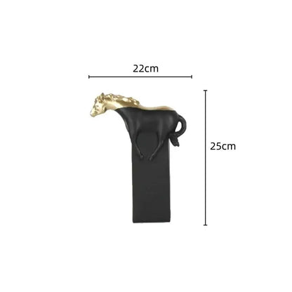 Abstract black & gold horse statue – living room resin sculpture