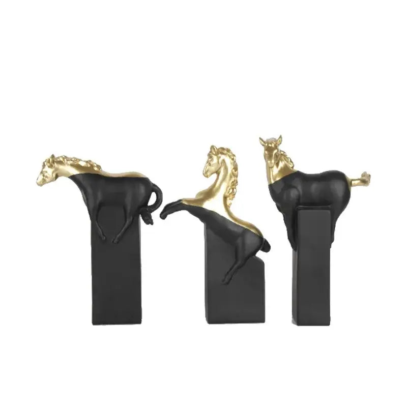 Abstract black & gold horse statue – living room resin sculpture
