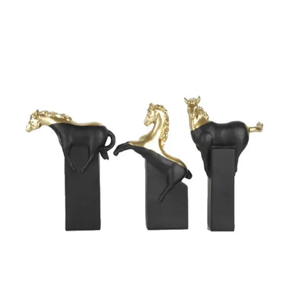 Abstract black & gold horse statue – living room resin sculpture