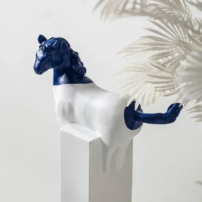 Abstract black & gold horse statue – living room resin sculpture