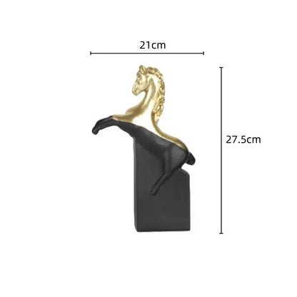 Abstract black & gold horse statue – living room resin sculpture