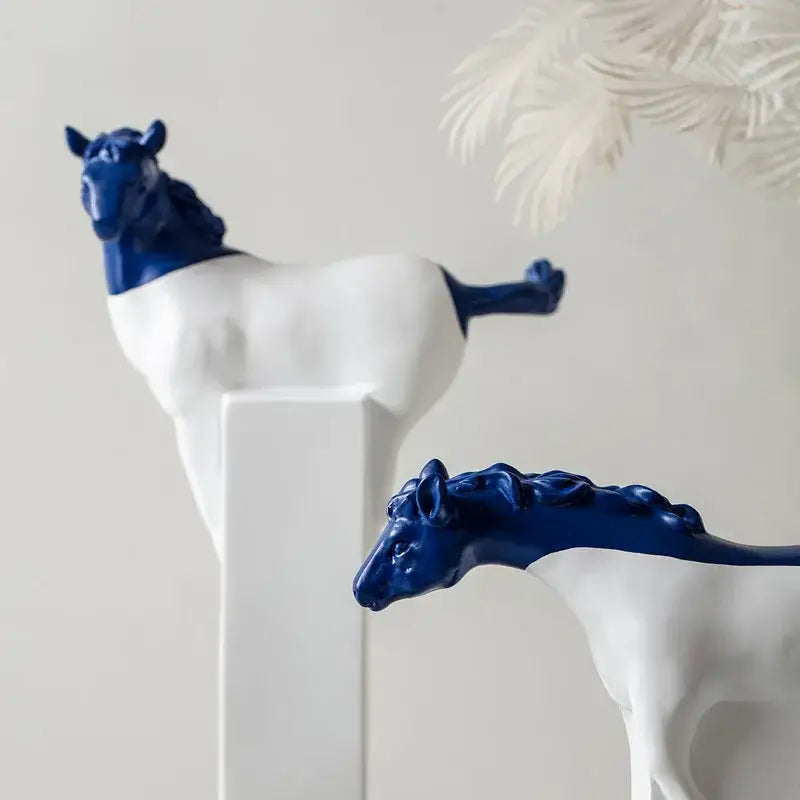 Abstract black & gold horse statue – living room resin sculpture
