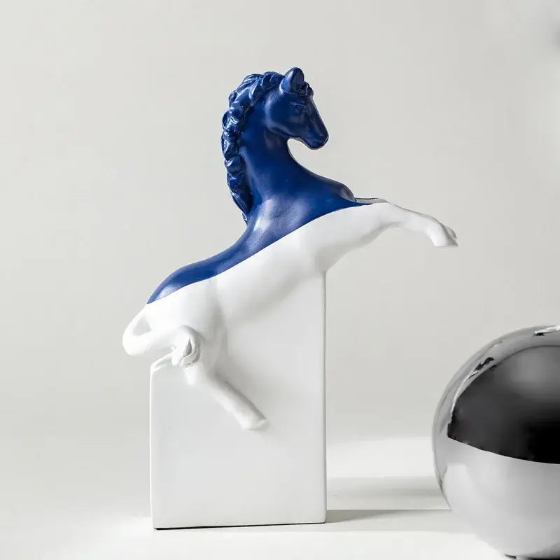 Abstract black & gold horse statue – living room resin sculpture