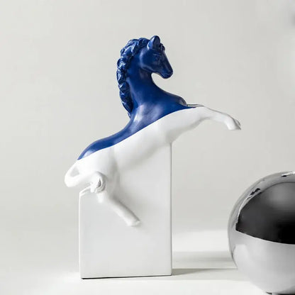 Abstract black & gold horse statue – living room resin sculpture