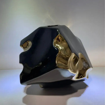 Abstract black & golden notch ceramic vase living room decor accessory
