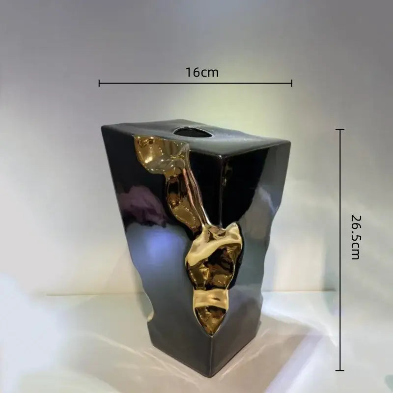 Abstract black & golden notch ceramic vase living room decor accessory