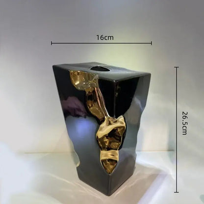 Abstract black & golden notch ceramic vase living room decor accessory