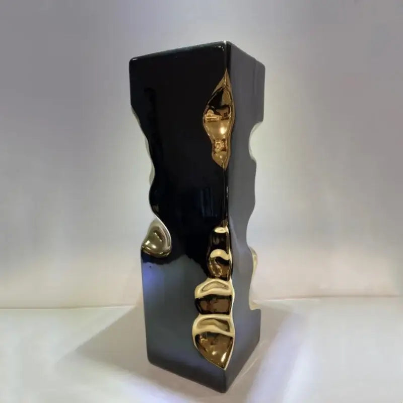 Abstract black & golden notch ceramic vase living room decor accessory