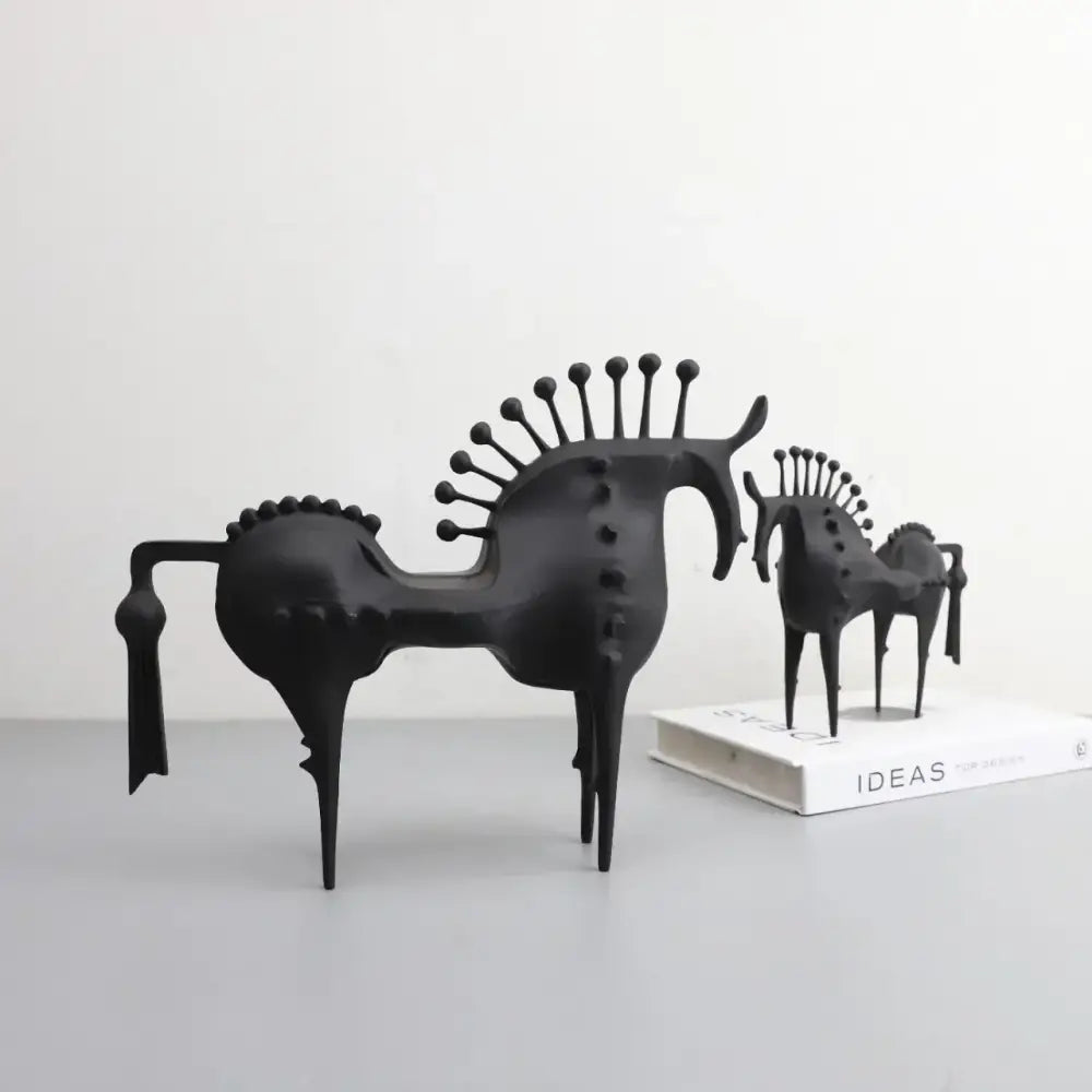 Abstract black horse metal sculpture living room decorative figurine