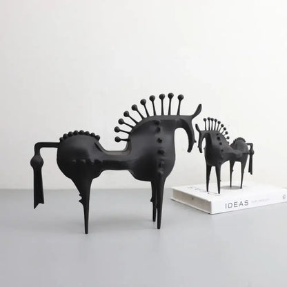 Abstract black horse metal sculpture living room decorative figurine