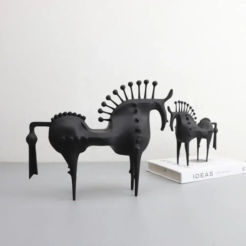 Abstract black horse metal sculpture living room decorative figurine