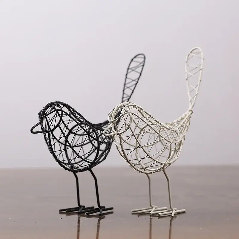 Abstract black iron bird figurines living room woven sculpture