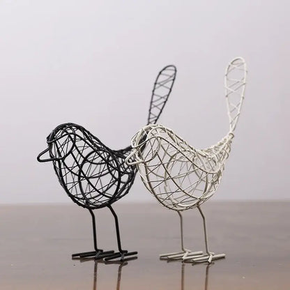 Abstract black iron bird figurines living room woven sculpture