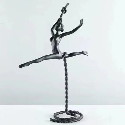 Abstract black metal ballerina dancer sculpture living room decor