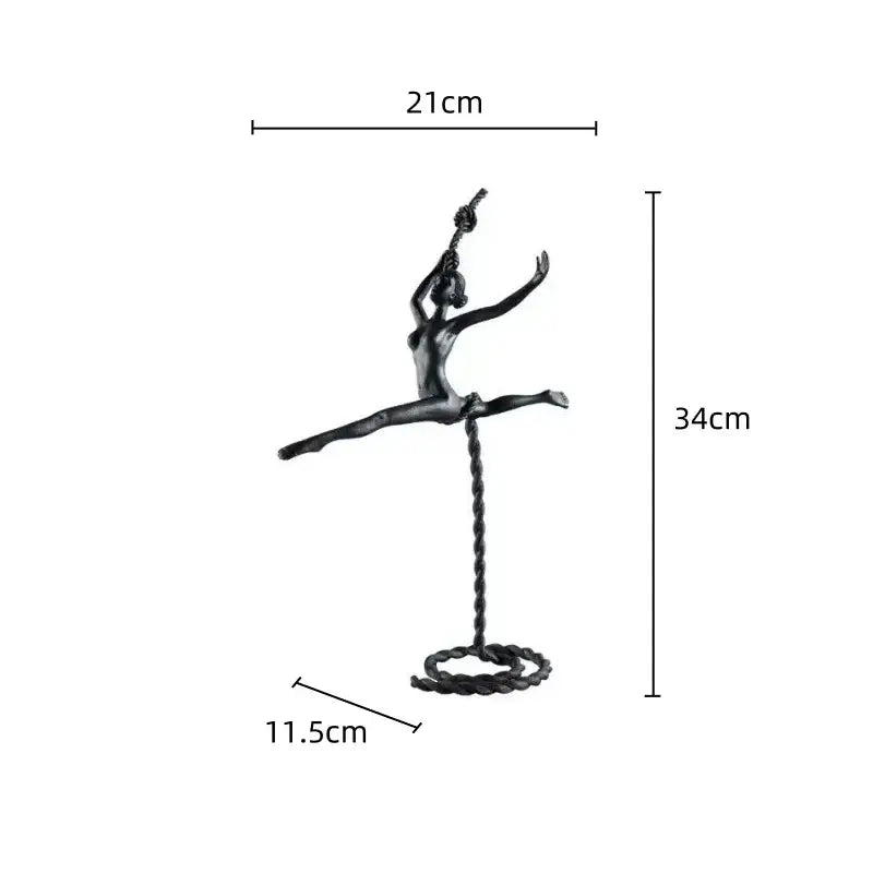 Abstract black metal ballerina dancer sculpture living room decor
