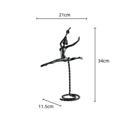 Abstract black metal ballerina dancer sculpture living room decor