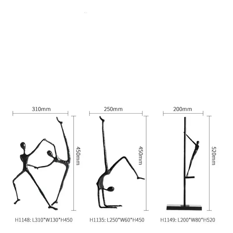 Abstract black metal sports figure sculpture living room decor