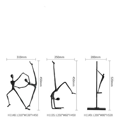Abstract black metal sports figure sculpture living room decor