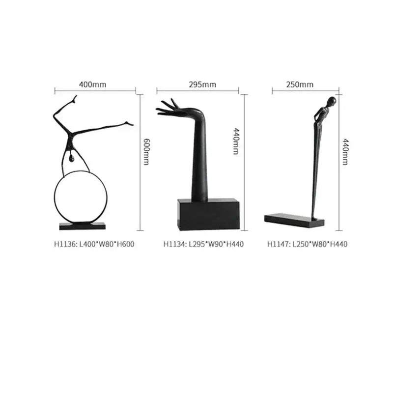 Abstract black metal sports figure sculpture living room decor