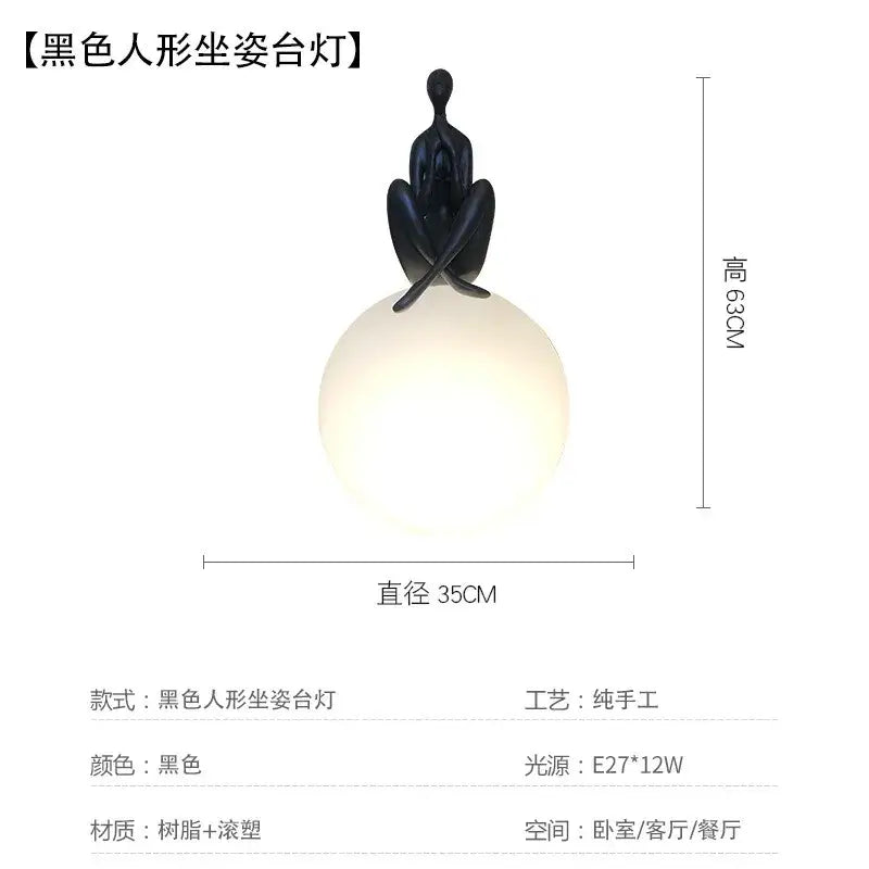 Abstract black & red ball holding character resins lamp living room