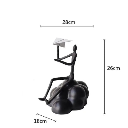 Abstract black resin paper airplane cloud figurine living room decor
