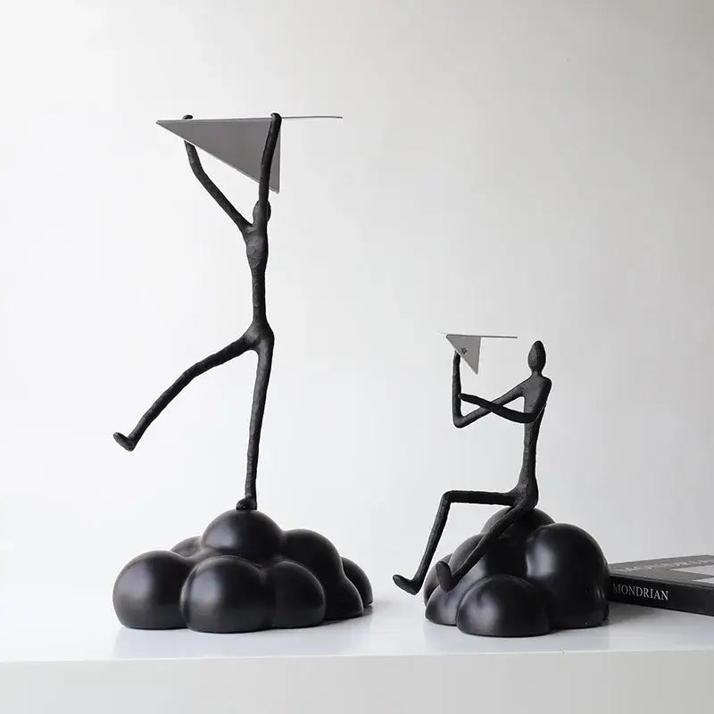Abstract black resin paper airplane cloud figurine living room decor