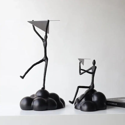 Abstract black resin paper airplane cloud figurine living room decor