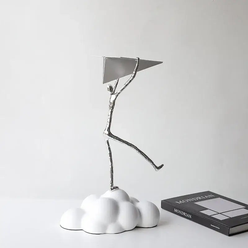 Abstract black resin paper airplane cloud figurine living room decor