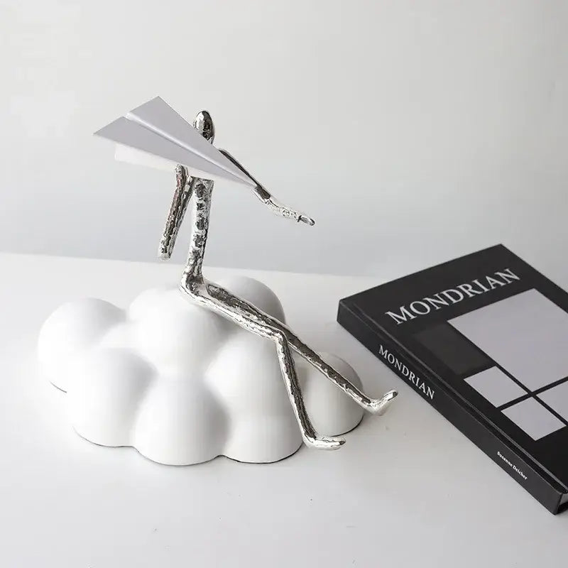 Abstract black resin paper airplane cloud figurine living room decor