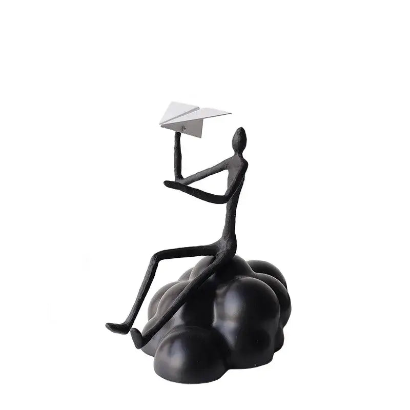 Abstract black resin paper airplane cloud figurine living room decor