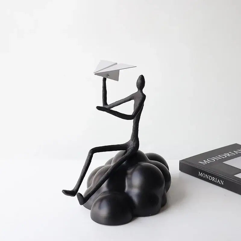 Abstract black resin paper airplane cloud figurine living room decor